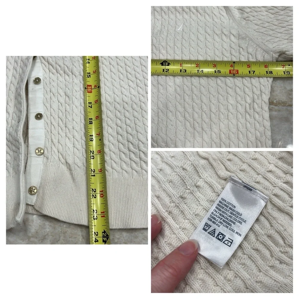 Nautica | 100% Cotton Cable Knit Cardigan |‎ Ivory | Size Large